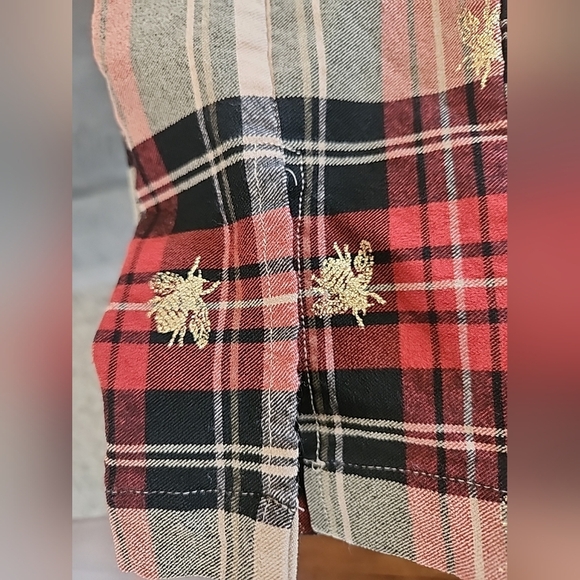 URBAN OUTFITTERS SZ 0 HIGH RISE PLAID PANT METALLIC BEE PRINT PANTS ACADEMIA - Picture 8 of 8